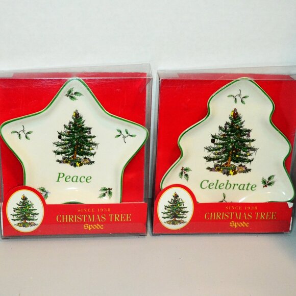 Set Of 2 Spode Christmas Tree Trinket Dishes Star Shape NIB Holiday Decor - Picture 1 of 3